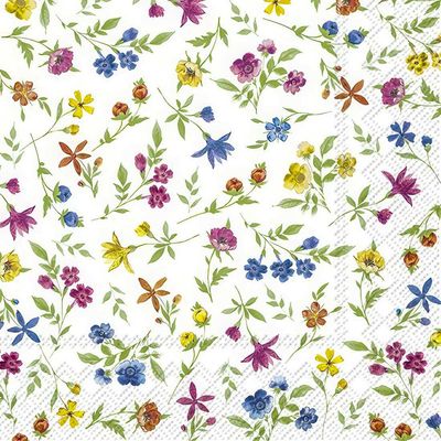Decoupage Paper Napkins - Floral - Happy Flowers Blue Yellow

This decoupage paper napkin features a cheerful and vibrant floral pattern, showcasing an assortment of colorful flowers in shades of pink, yellow, blue, and orange, with fresh green leaves on a crisp white background. Perfect for spring or summer-themed crafts or decorative projects, this design brings a lively and refreshing touch to any occasion.

