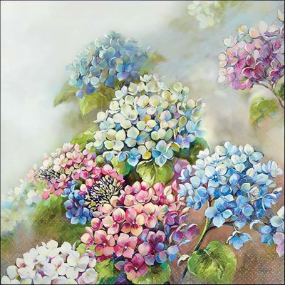 Decoupage Paper Napkins - Floral - Hydrangea Shades

Immerse your crafts in the timeless beauty of blooming hydrangeas with this stunning napkin design. Hydrangea Shades showcases a soft, dreamy palette of blues, pinks, purples, and ivory, blending like a watercolor painting on a misty morning. The delicate layering and realistic textures evoke a serene garden scene, perfect for romantic, vintage, or nature-themed decoupage projects. Ideal for elevating trays, boxes, journals, and more with an elegant floral touch.

