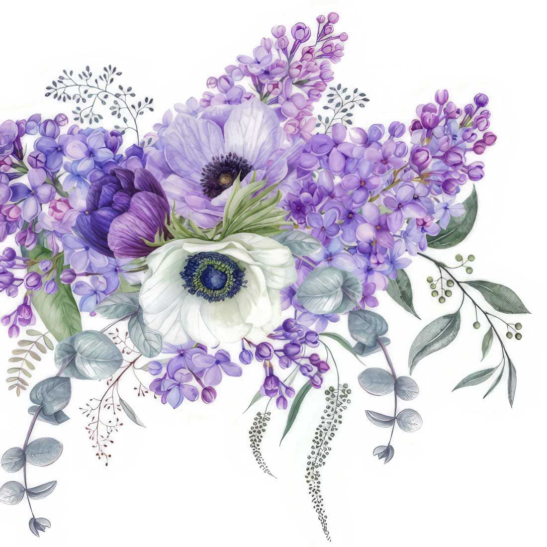 Decoupage Paper Napkins - Floral - Floraison Printanière

Celebrate the beauty of spring with this exquisite floral composition featuring delicate anemones, lilacs, and eucalyptus leaves in soothing shades of lavender, white, and sage green. Perfect for romantic, botanical, or vintage-themed decoupage, this design adds a touch of refined charm to any creative project.
