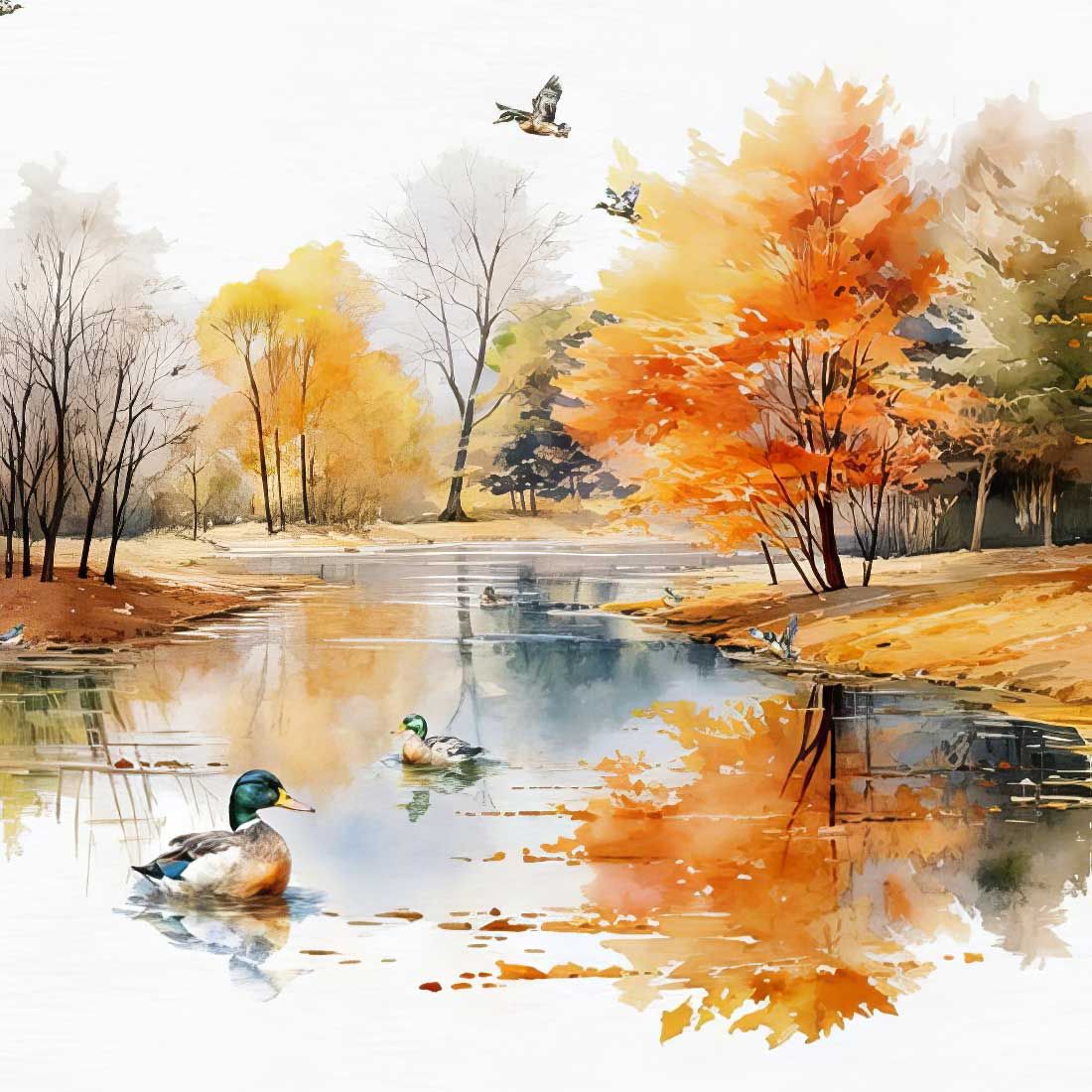Decoupage Paper Napkins - Outdoor/Scenic - Mallard Ducks At Autumn Pond (1 Sheet)