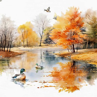 Decoupage Paper Napkins - Outdoor/Scenic - Mallard Ducks At Autumn Pond (1 Sheet)