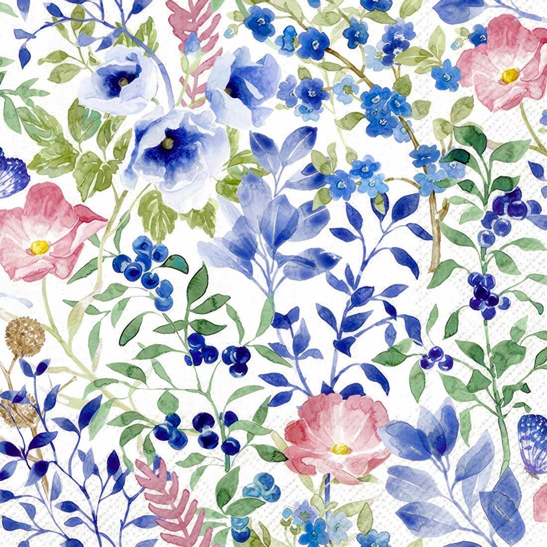 Decoupage Paper Napkins - Floral - Indigo Flowers

Bring a burst of color and elegance to your creative projects with this exquisite decoupage napkin featuring a lush watercolor floral design. Delicate blossoms in shades of indigo, cornflower blue, rose pink, and soft lilac are interwoven with leafy greens and vibrant berries, all set against a light, textured background. The hand-painted botanical style lends a fresh, artistic charm, perfect for enhancing spring and summer crafts, gift wraps, mixed media art, and table décor.
