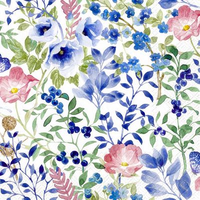 Decoupage Paper Napkins - Floral - Indigo Flowers

Bring a burst of color and elegance to your creative projects with this exquisite decoupage napkin featuring a lush watercolor floral design. Delicate blossoms in shades of indigo, cornflower blue, rose pink, and soft lilac are interwoven with leafy greens and vibrant berries, all set against a light, textured background. The hand-painted botanical style lends a fresh, artistic charm, perfect for enhancing spring and summer crafts, gift wraps, mixed media art, and table décor.
