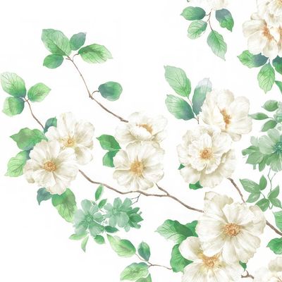 Decoupage Paper Napkins - Floral - Delicate Apple Blossom

Bring a touch of nature’s serenity to your craft projects with the Delicate Apple Blossom decoupage napkin. Featuring elegant white blossoms with golden centers and lush green foliage on slender branches, this design exudes freshness and grace. The watercolor-style artwork on a crisp white background makes it perfect for spring-themed decor, shabby chic crafts, or wedding and garden-inspired DIYs. Ideal for use in decoupage, journaling, and home décor accents.