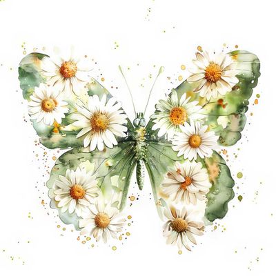 Decoupage Paper Napkins - Butterflies - Papillon &amp; Marguerites

Celebrate the harmony of nature with the Papillon &amp; Marguerites decoupage napkin. This elegant design features a striking green butterfly delicately formed from blooming white daisies (marguerites), blending floral charm with ethereal beauty. Set against a clean white background with soft watercolor splashes, it brings a fresh, serene feel, ideal for spring, summer, botanical, or nature-inspired craft projects.
