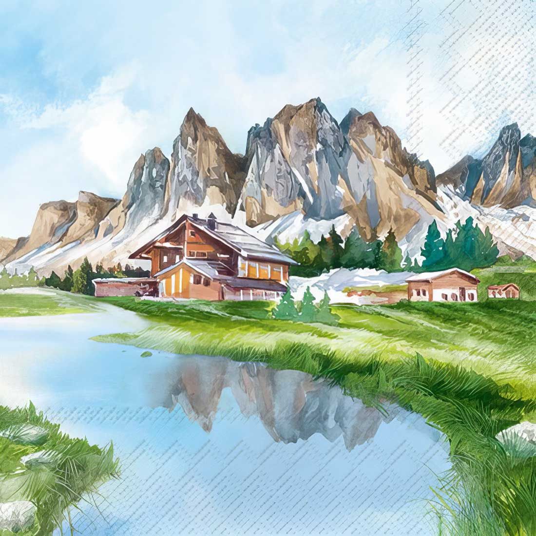 Decoupage Paper Napkins - Outdoor/Scenic - Mountain Valley Blue (1 Sheet)