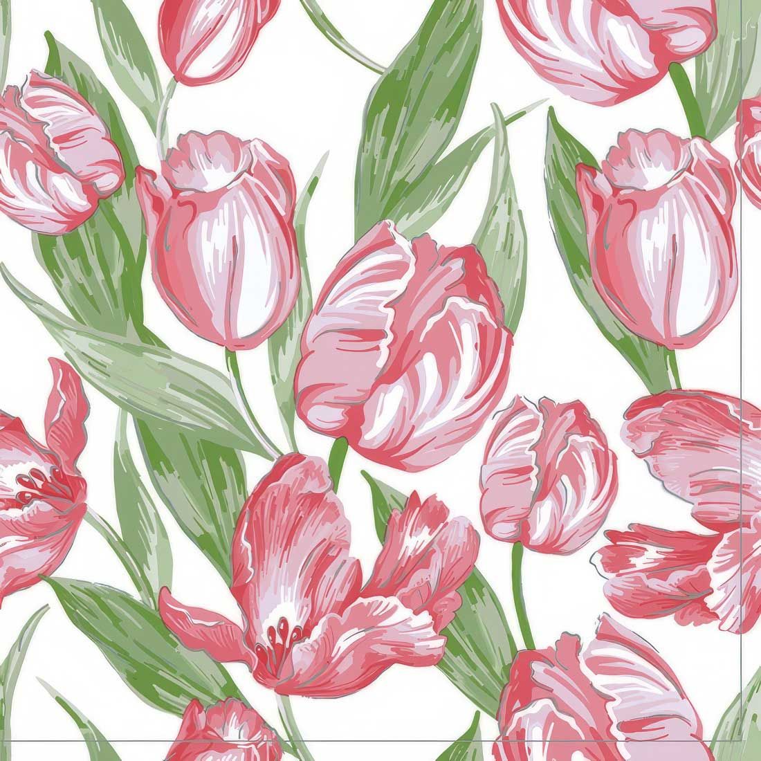 Decoupage Paper Napkins - Floral - Pink Tulips Wallpaper (1 Sheet)