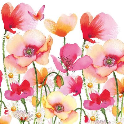 Decoupage Paper Napkins - Floral - Aquarell Poppies &amp; Daisies (1 Sheet)