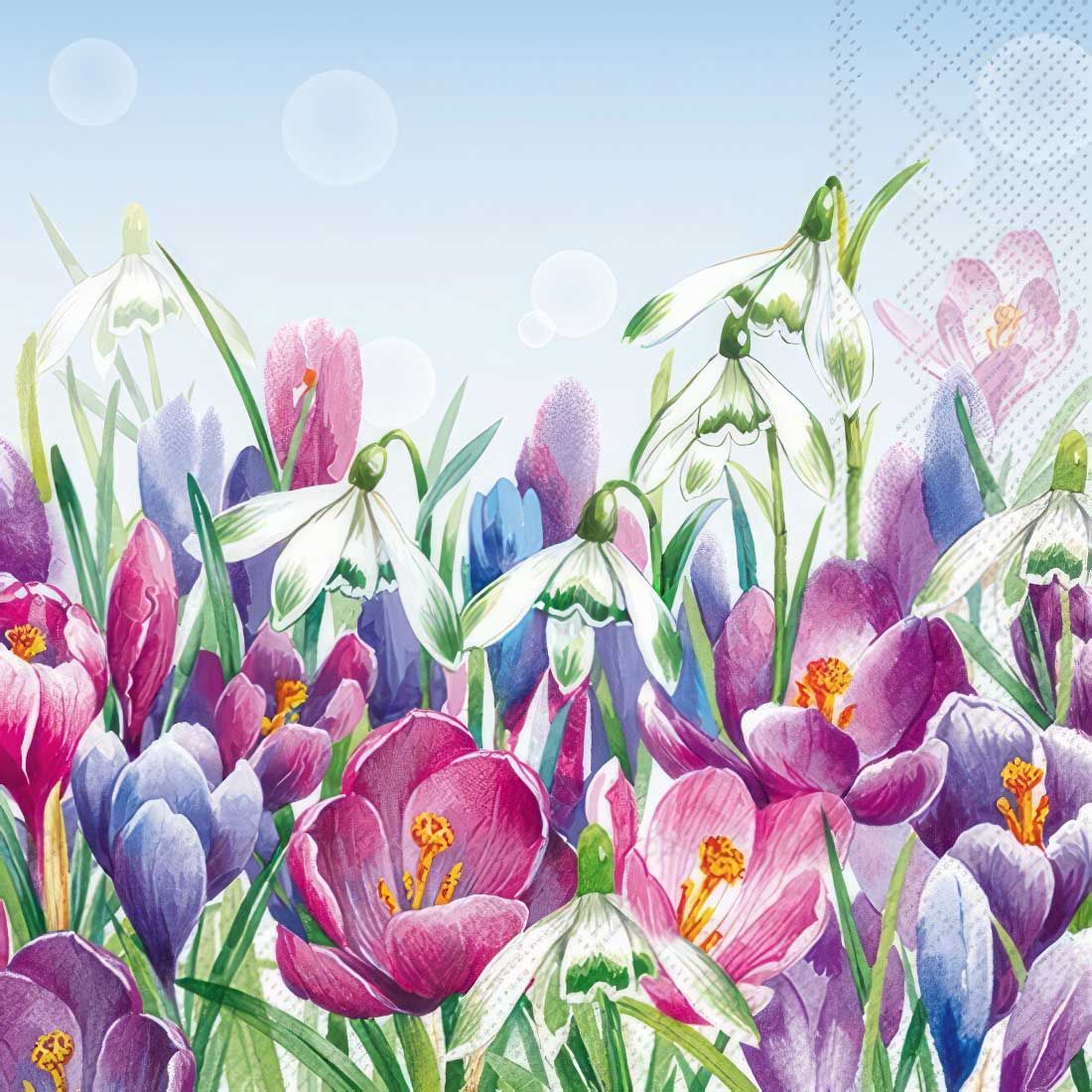 Decoupage Paper Napkins - Floral - Crocus Light Blue (1 Sheet)