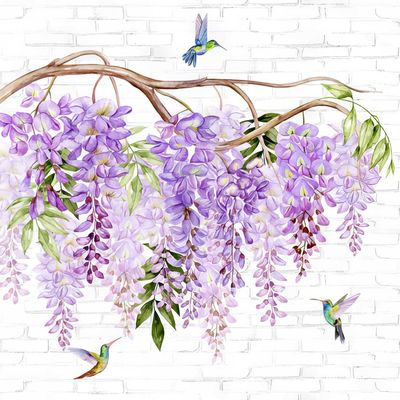 Decoupage Paper Napkins - Floral - Wisteria &amp; Hummingbirds (1 Sheet)