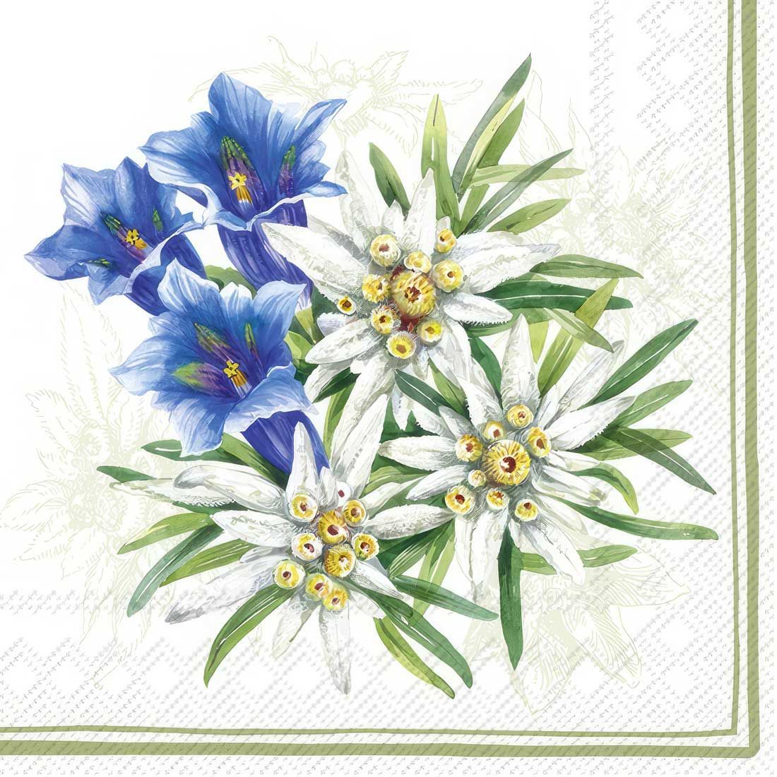 Decoupage Paper Napkins - Floral - Gentian And Edelweiss (1 Sheet)
