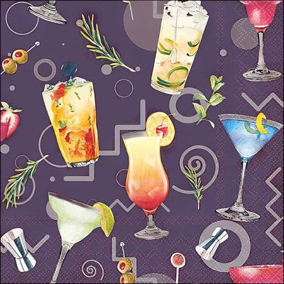Decoupage Paper Napkins - Food &amp; Drinks - Cocktail Party Aubergine (1 Sheet)