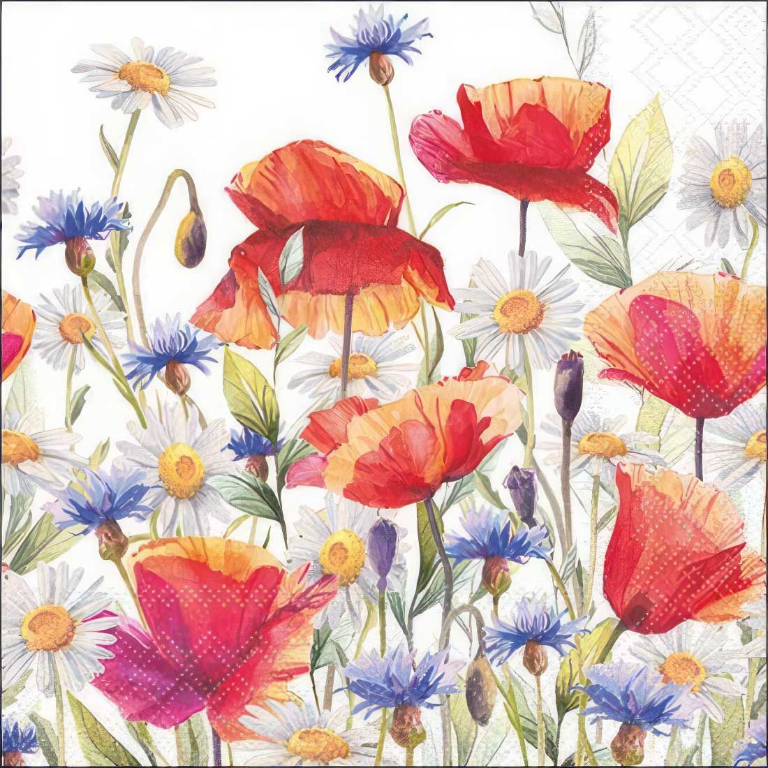 Decoupage Paper Napkins - Floral - Poppies And Cornflowers (1 Sheet)