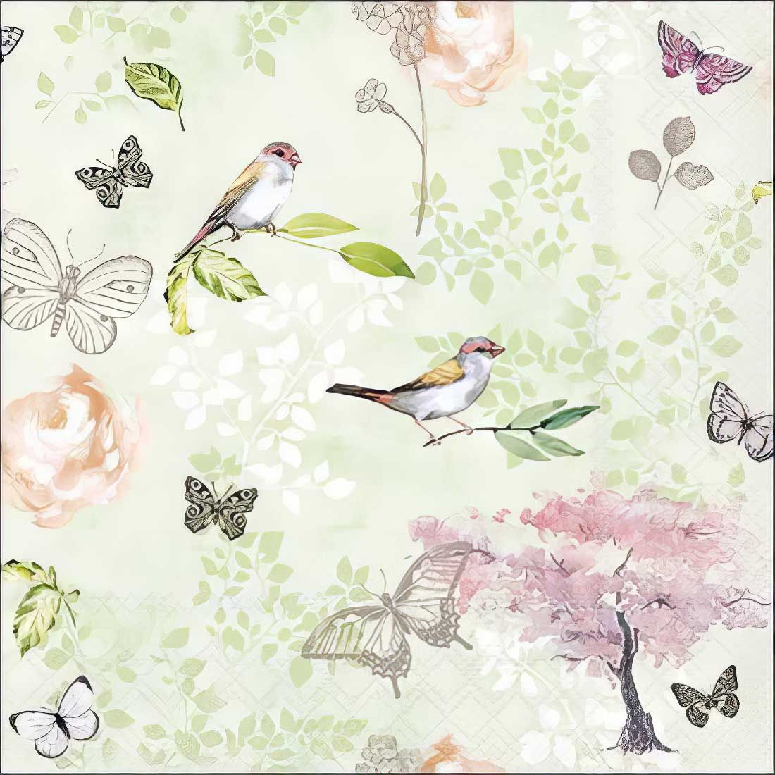 Decoupage Paper Napkins - Bird - Birds And Butterflies Green (1 Sheet)