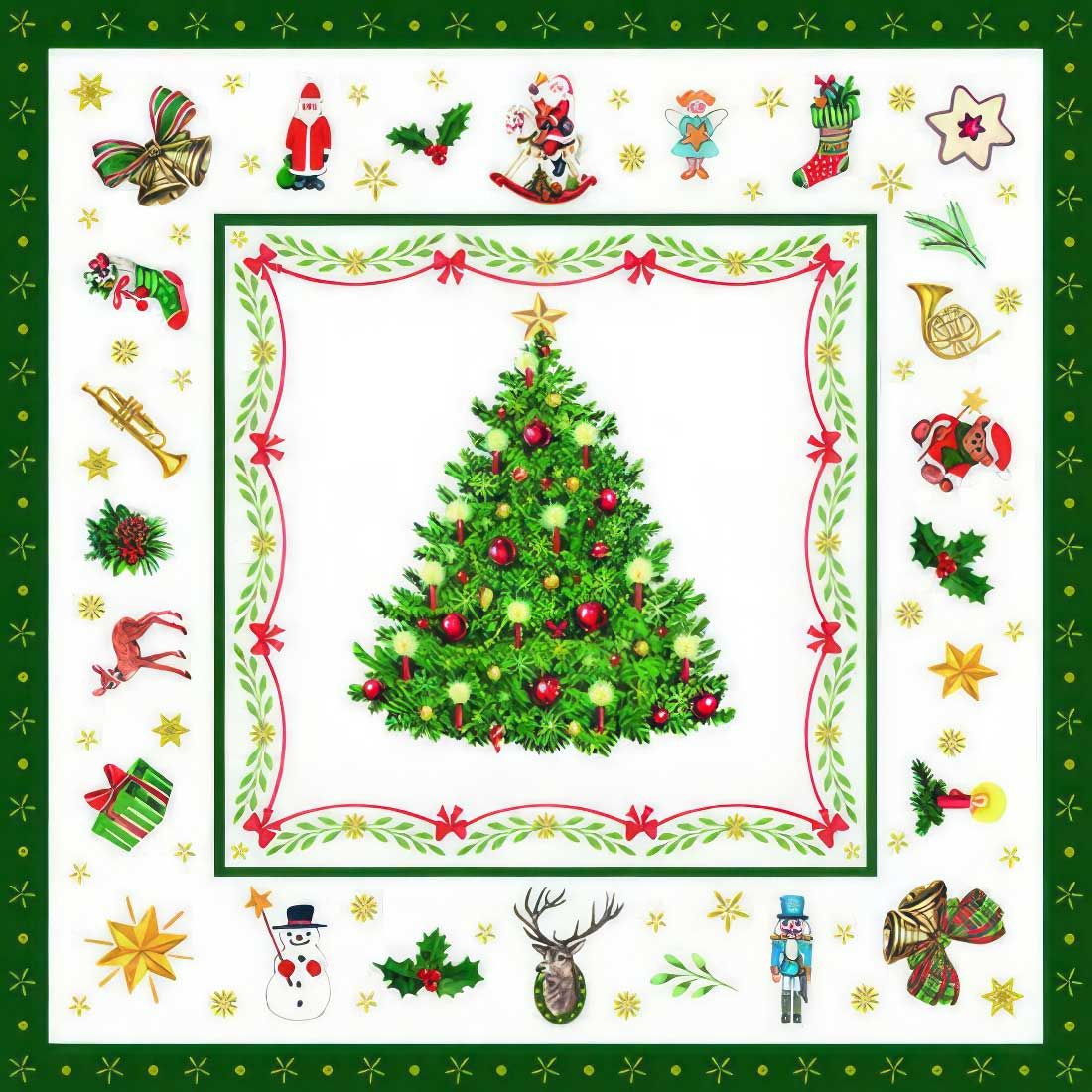 Decoupage Paper Napkins - Christmas/Xmas -Christmas Evergreen white  (1 Sheet)