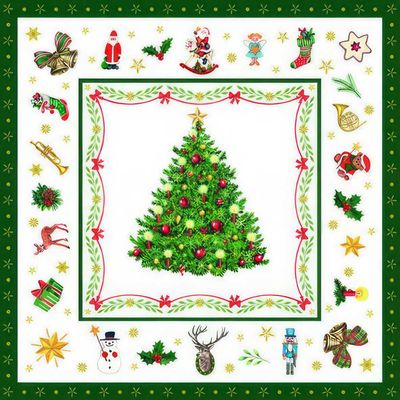 Decoupage Paper Napkins - Christmas/Xmas -Christmas Evergreen white  (1 Sheet)