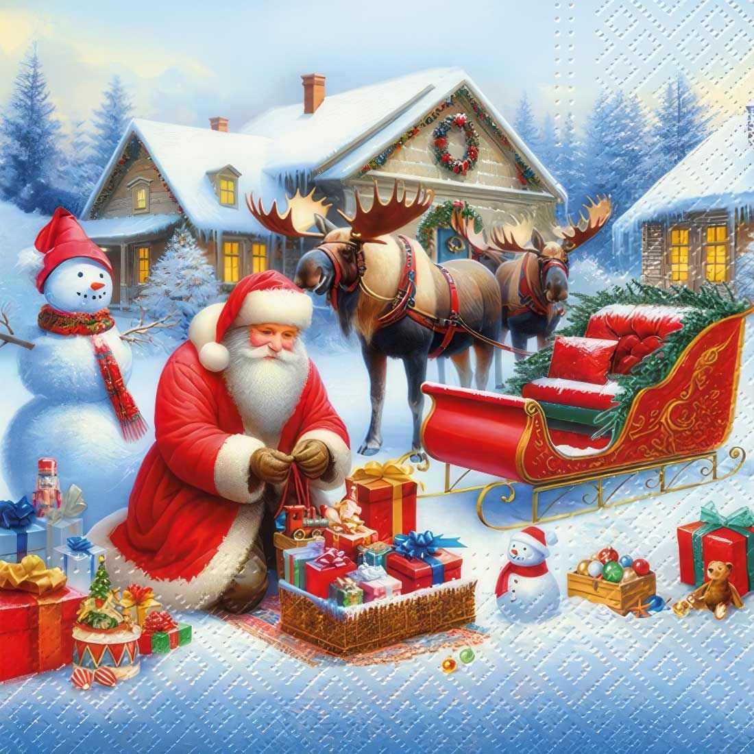 Decoupage Paper Napkins - Christmas/Xmas - Holiday Sleigh Preparation (1 Sheet)