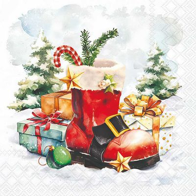 Decoupage Paper Napkins - Christmas/Xmas - Santas Boot (1 Sheet)