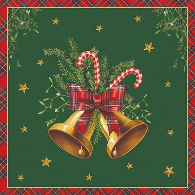 Decoupage Paper Napkins - Christmas/Xmas - Scottish Bells Green (1 Sheet)