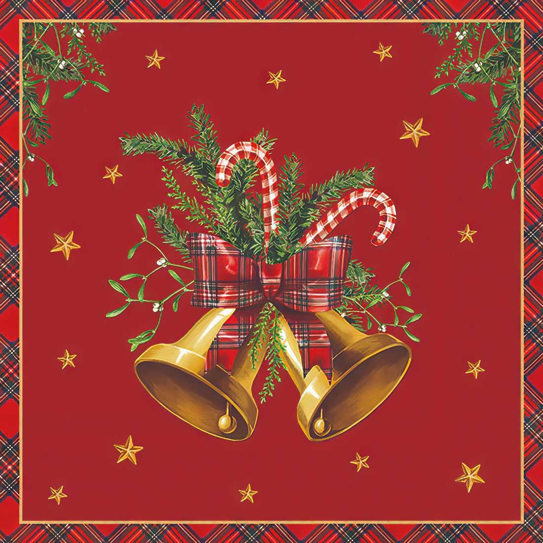 Decoupage Paper Napkins - Christmas/Xmas - Scottish Bells Red (1 Sheet)