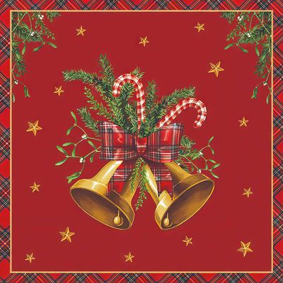 Decoupage Paper Napkins - Christmas/Xmas - Scottish Bells Red (1 Sheet)