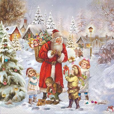 Decoupage Paper Napkins - Christmas/Xmas - Santa Bringing Presents (1 Sheet)