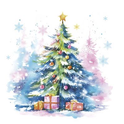 Decoupage Paper Napkins - Christmas/Xmas - Watercolour Christmas Tree (1 Sheet)