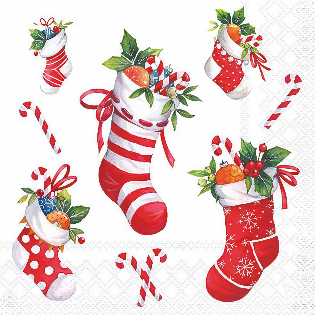 Decoupage Paper Napkins - Christmas/Xmas - X-Mas Stockings White (1 Sheet)