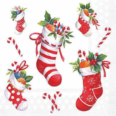 Decoupage Paper Napkins - Christmas/Xmas - X-Mas Stockings White (1 Sheet)