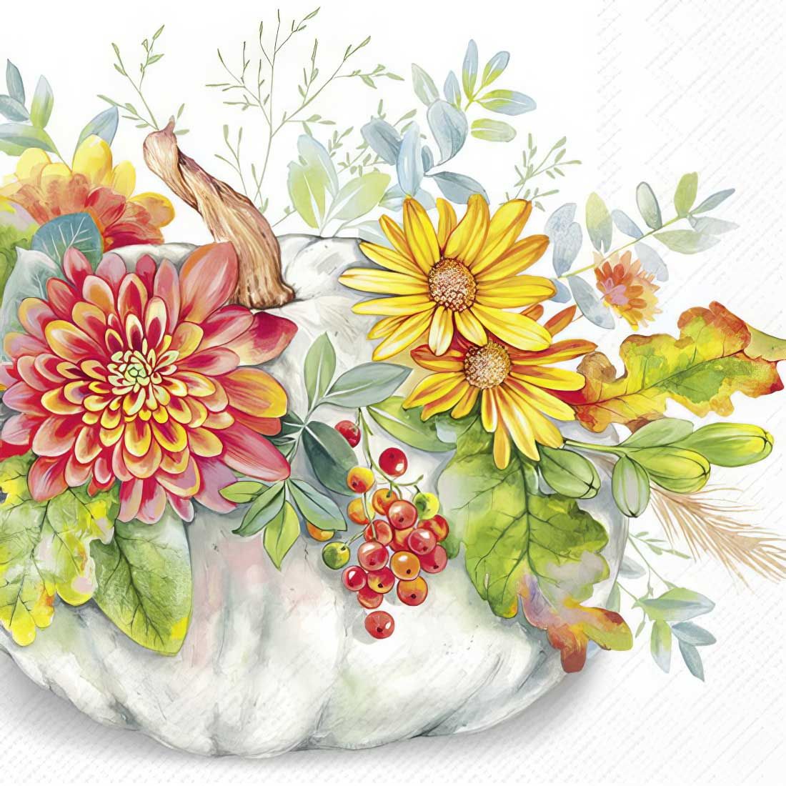 Decoupage Paper Napkins - Floral - Cucurbita White (1 Sheet)