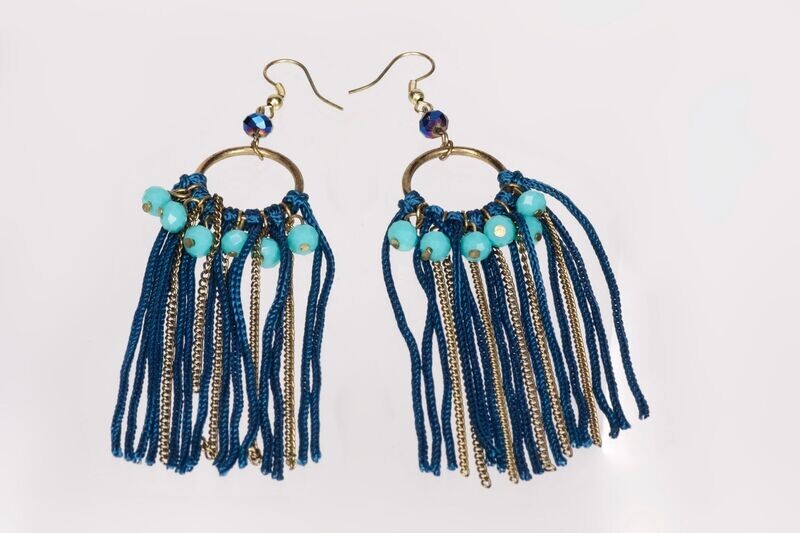 Boucles d'oreilles franges bleu