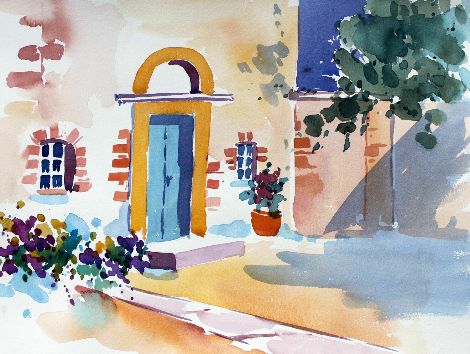 Aquarell, Innenhof, Tokana