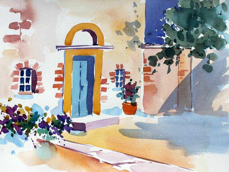 Aquarell, Innenhof, Tokana