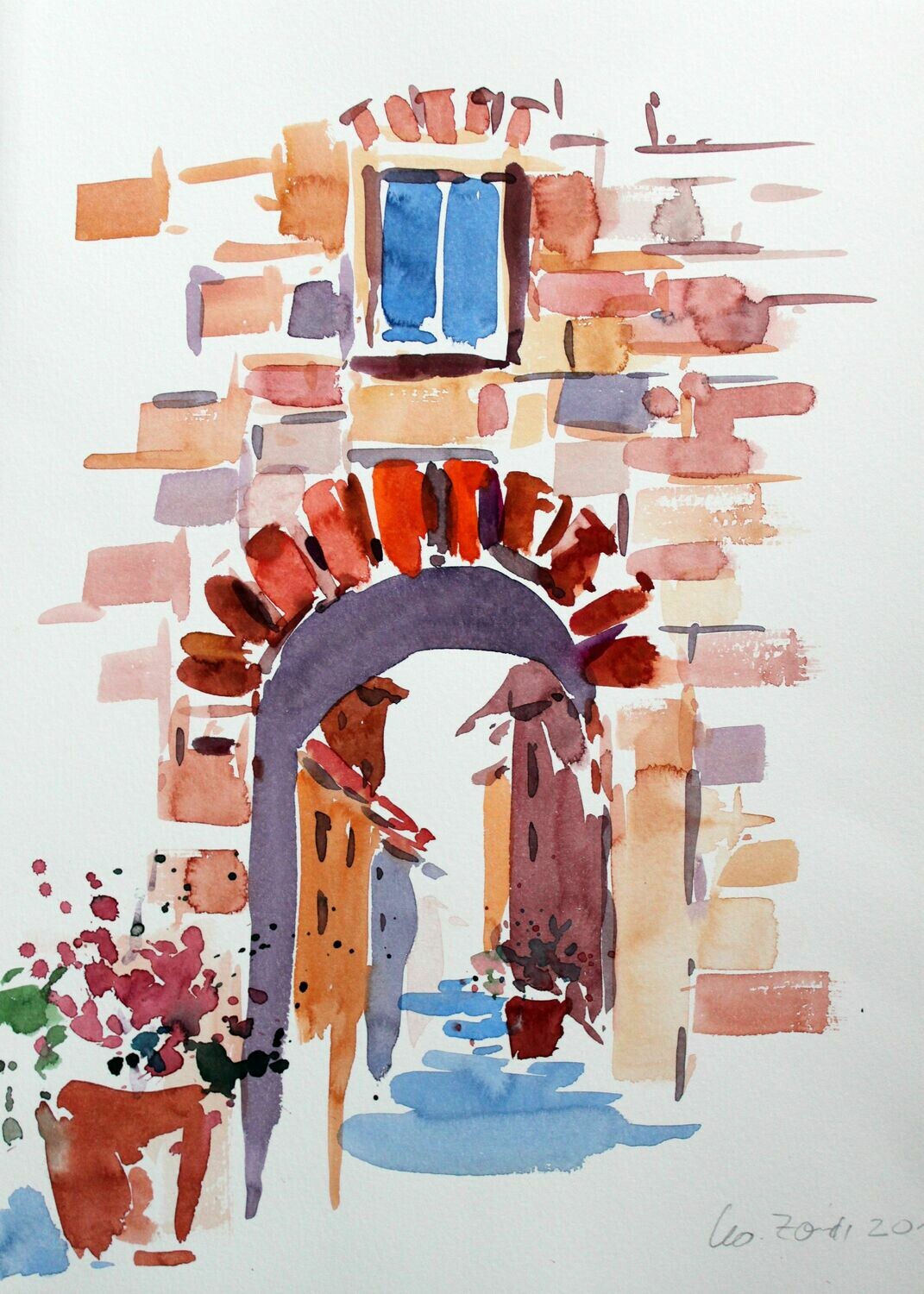 Aquarell, Gasse in der Toskana