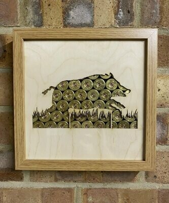 Boar in grass - (23cm x 23cm x 4.5cm Wood Frame)