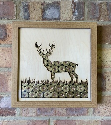 Deer in the Grass (23cm x 23cm x 4.5cm Oak Frame)