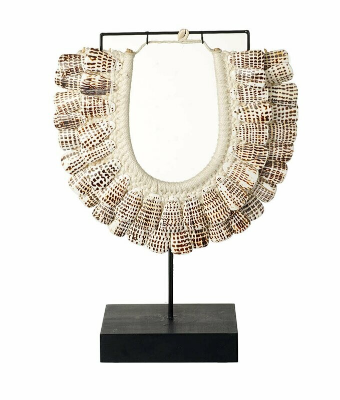 Shell necklace on stand - brown and white