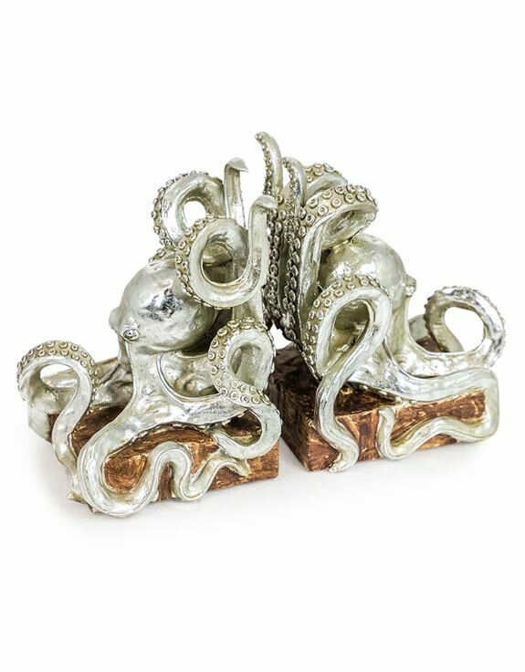 Silver Octopus Bookends