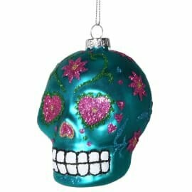 Blue Glitter Skull Bauble