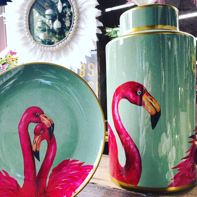 Decorate Plate With Pair Of Flamingos