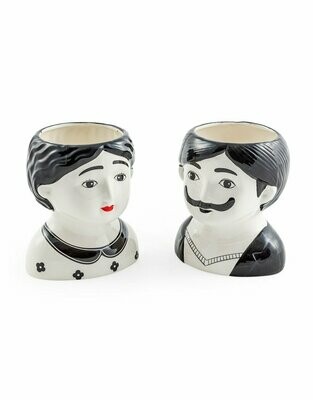 Set of 2 Men and Women Black and White Pots