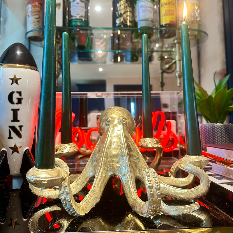 Gold Octopus Candlestick Holder