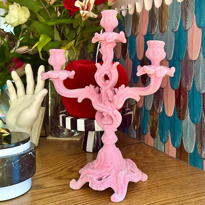 Soft Pink Flock Candelabra