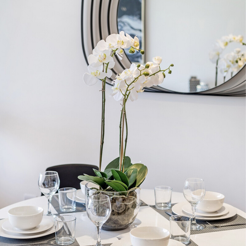 Faux Large Orchid in a Glass Pot