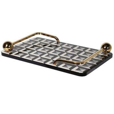 Cube Effect Tray With Gold Metal Handles