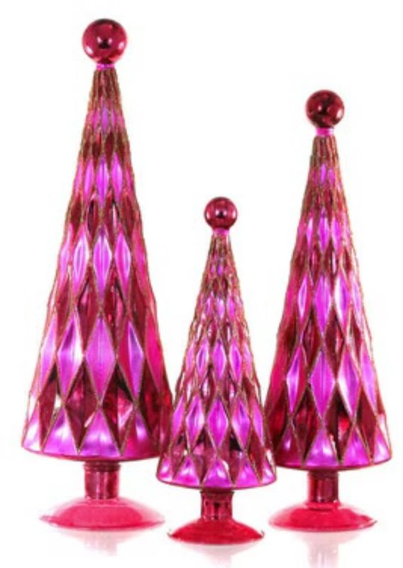 Diamond trees set of 3 in burgundy & Pink