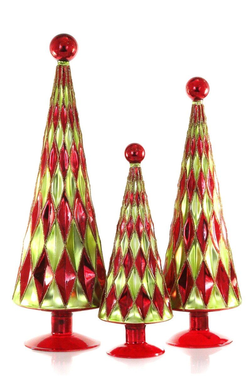 Diamond trees set of 3 in Red & Green