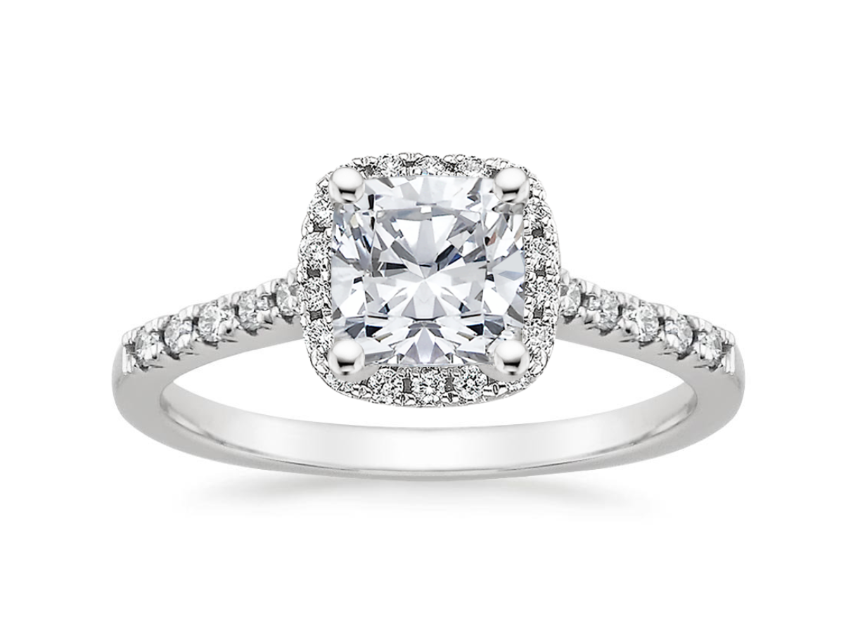 CUSHION CUT DIAMOND ENGAGEMENT RING SOLID 14K HALLMARKED WHITE GOLD RING