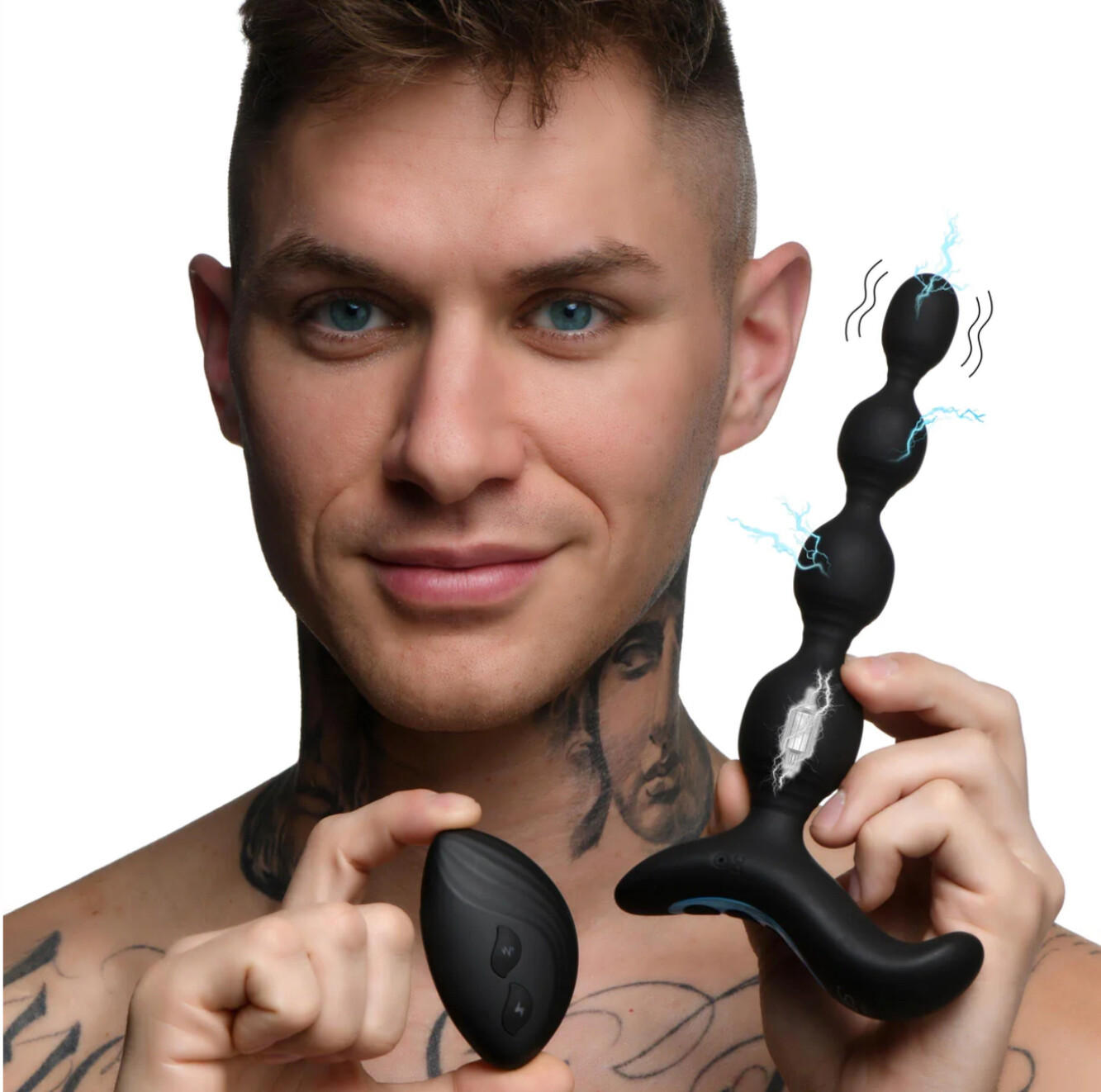 Shock-Beads 80X Vibrating &amp; E-stim Silicone Anal Beads with Remote