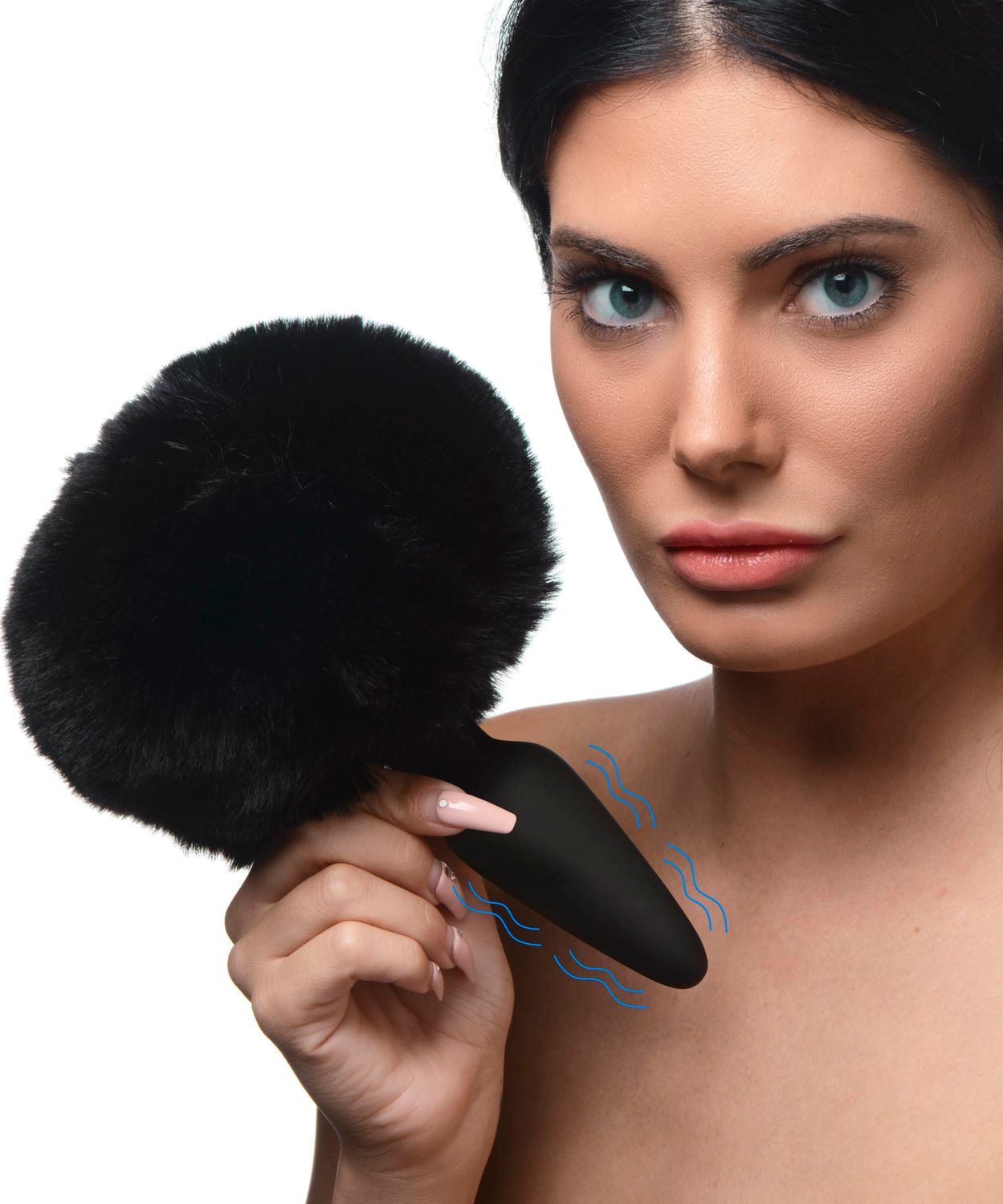Large Vibrating Anal Plug With Interchangeable Bunny Tail, Color: Black